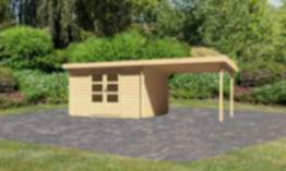 Karibu | Gartenhaus "Bastrup 7" SET | naturbelassen | mit Anbaudach 3,0 m