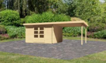 Karibu | Gartenhaus "Bastrup 7" SET | naturbelassen | mit Anbaudach 3,0 m