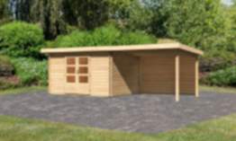 Karibu | Gartenhaus "Bastrup 7" SET | naturbelassen | mit Anbaudach 3,0 m | Rückwand