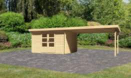 Karibu | Gartenhaus "Bastrup 7" SET | naturbelassen | mit Anbaudach 4,0 m