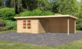 Karibu | Gartenhaus "Bastrup 7" SET | naturbelassen | mit Anbaudach 4,0 m | Rückwand