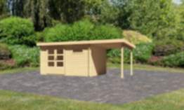 Karibu | Gartenhaus "Bastrup 8" SET | naturbelassen | mit Anbaudach 2,0 m