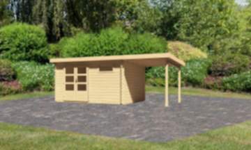 Karibu | Gartenhaus "Bastrup 8" SET | naturbelassen | mit Anbaudach 2,0 m