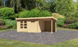 Karibu | Gartenhaus "Bastrup 8" SET | naturbelassen | mit Anbaudach 2,0 m | Rückwand