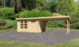 Karibu | Gartenhaus "Bastrup 8" SET | naturbelassen | mit Anbaudach 4,0 m