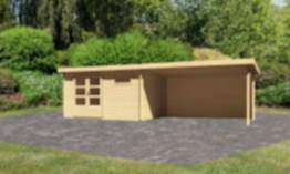 Karibu | Gartenhaus "Bastrup 8" SET | naturbelassen | mit Anbaudach 4,0 m | Rückwand