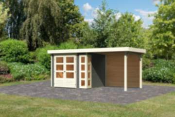 Karibu | Gartenhaus "Kerko 3" SET | terragrau | mit Schleppdach 2,4 m | Rückwand