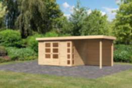 Karibu | Gartenhaus "Kerko 4" SET | naturbelassen | mit Schleppdach 2,4m | Rückwand