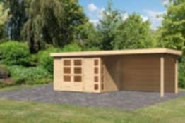 Karibu | Gartenhaus "Kerko 4" SET | naturbelassen | mit Schleppdach 2,8m | Rückwand