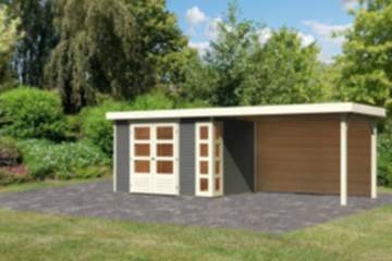 Karibu | Gartenhaus "Kerko 4" SET | terragrau | mit Schleppdach 2,8m | Rückwand