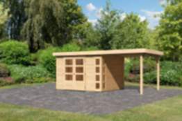 Karibu | Gartenhaus "Kerko 5" SET | naturbelassen | mit Anbaudach 2,4 m