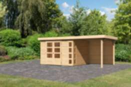 Karibu | Gartenhaus "Kerko 5" SET | naturbelassen | mit Anbaudach 2,4 m | Rückwand