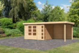 Karibu | Gartenhaus "Kerko 5" SET | naturbelassen | mit Anbaudach 2,8 m | Rückwand
