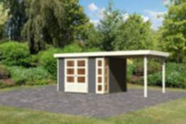 Karibu | Gartenhaus "Kerko 5" SET | terragrau | mit Anbaudach 2,4 m