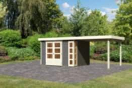 Karibu | Gartenhaus "Kerko 5" SET | terragrau | mit Anbaudach 2,8 m