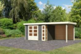 Karibu | Gartenhaus "Kerko 5" SET | terragrau | mit Anbaudach 2,8 m | Rückwand