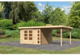 Karibu | Gartenhaus Kerko 6 SET 19 mm naturbelassen mit Anbau 2,8 m