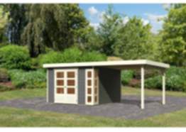 Karibu | Gartenhaus Kerko 6 SET 19 mm terragrau mit Anbau 2,8 m