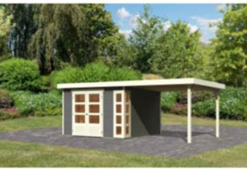 Karibu | Gartenhaus Kerko 6 SET 19 mm terragrau mit Anbau 2,8 m