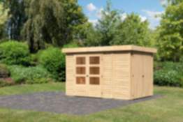 Karibu | Gartenhaus "Retola 3" SET | naturbelassen | mit Anbauschrank