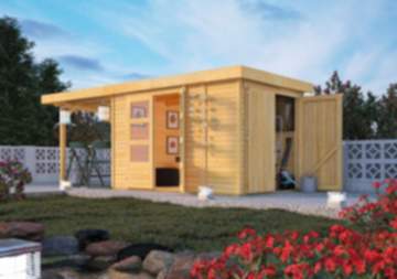 Karibu | Gartenhaus "Retola 3" SET | naturbelassen | mit Anbauschrank | Schleppdach 240 cm