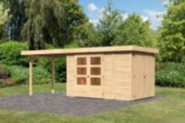 Karibu | Gartenhaus "Retola 3" SET | naturbelassen | mit Anbauschrank | Schleppdach 280 cm