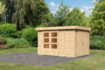 Karibu | Gartenhaus "Retola 4" SET | naturbelassen | mit Anbauschrank