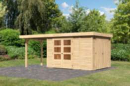 Karibu | Gartenhaus "Retola 4" SET | naturbelassen | mit Anbauschrank | Schleppdach 240 cm