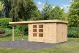 Karibu | Gartenhaus "Retola 4" SET | naturbelassen | mit Anbauschrank | Schleppdach 280 cm