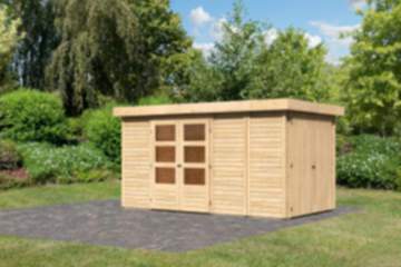 Karibu | Gartenhaus "Retola 5" SET | naturbelassen | mit Anbauschrank