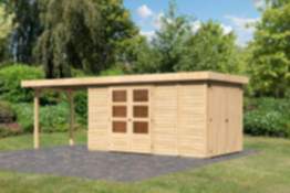 Karibu | Gartenhaus "Retola 5" SET | naturbelassen | mit Anbauschrank | Schleppdach 280 cm
