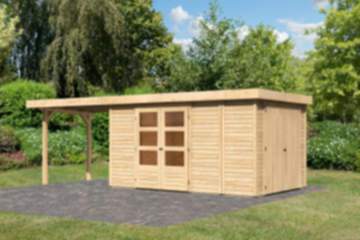Karibu | Gartenhaus "Retola 6" SET | naturbelassen | mit Anbauschrank | Schleppdach 260 cm