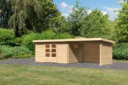 Karibu | Gartenhaus "Trittau 5" Set | naturbelassen | mit Schleppdach | 330 cm | Rück- und Seitenwan