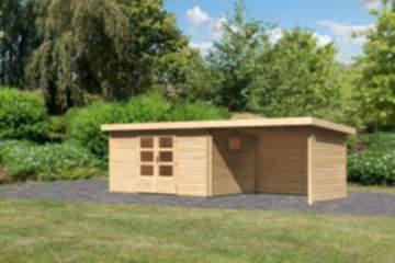 Karibu | Gartenhaus "Trittau 5" Set | naturbelassen | mit Schleppdach | 330 cm | Rück- und Seitenwan
