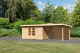 Karibu | Gartenhaus "Trittau 5" Set | naturbelassen | mit Schleppdach | 330 cm | Rückwand