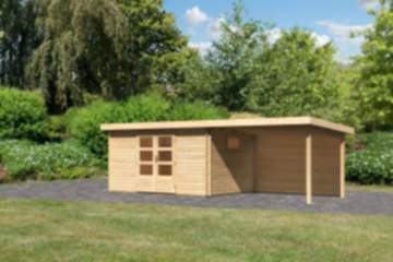 Karibu | Gartenhaus "Trittau 5" Set | naturbelassen | mit Schleppdach | 330 cm | Rückwand