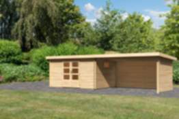 Karibu | Gartenhaus "Trittau 5" Set | naturbelassen | mit Schleppdach | 440 cm | Rück- und Seitenwan