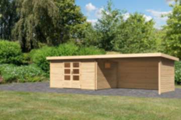Karibu | Gartenhaus "Trittau 5" Set | naturbelassen | mit Schleppdach | 440 cm | Rück- und Seitenwan