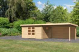 Karibu | Gartenhaus "Trittau 5" Set | naturbelassen | mit Schleppdach | 440 cm | Rückwand