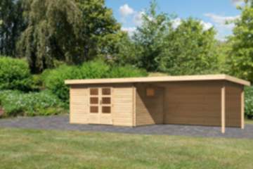 Karibu | Gartenhaus "Trittau 5" Set | naturbelassen | mit Schleppdach | 440 cm | Rückwand