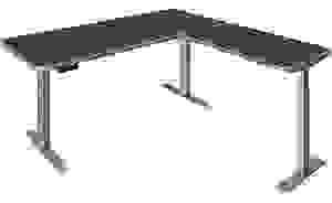 Kerkmann Move 3 Premium elektrisch höhenverstellbarer Schreibtisch anthrazit rechteckig, T-Fuß-Gestell silber 180,0 x 180,0 cm