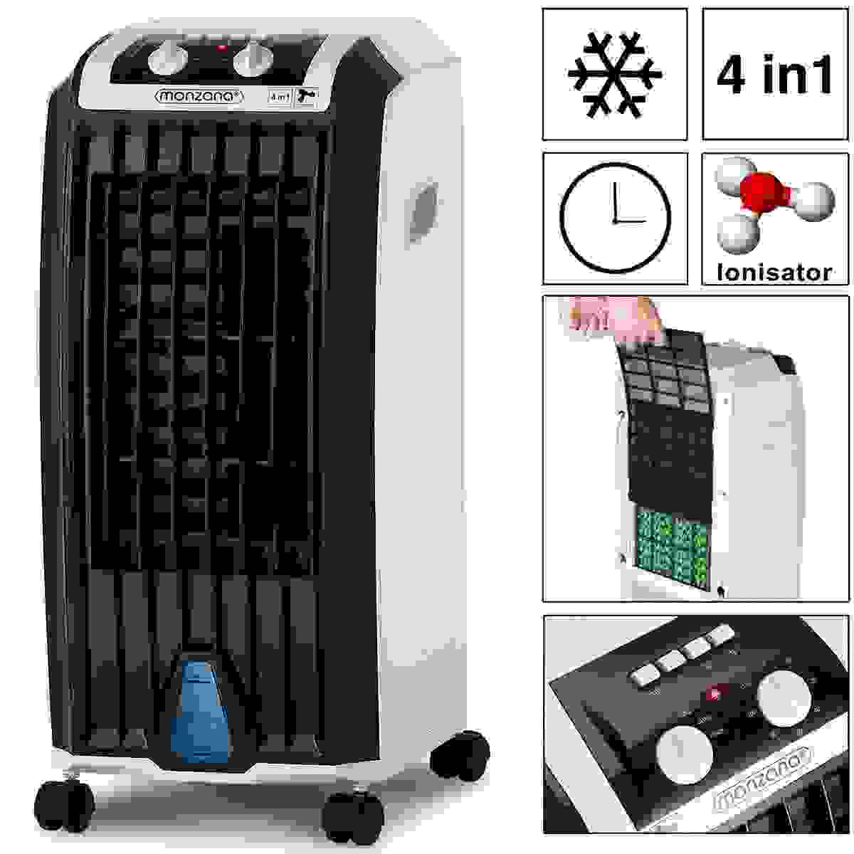 Monzana Mobiler Luftkühler weiß/schwarz 5L inkl. Timer, Fernbedienung & 2 Kühlelemente
