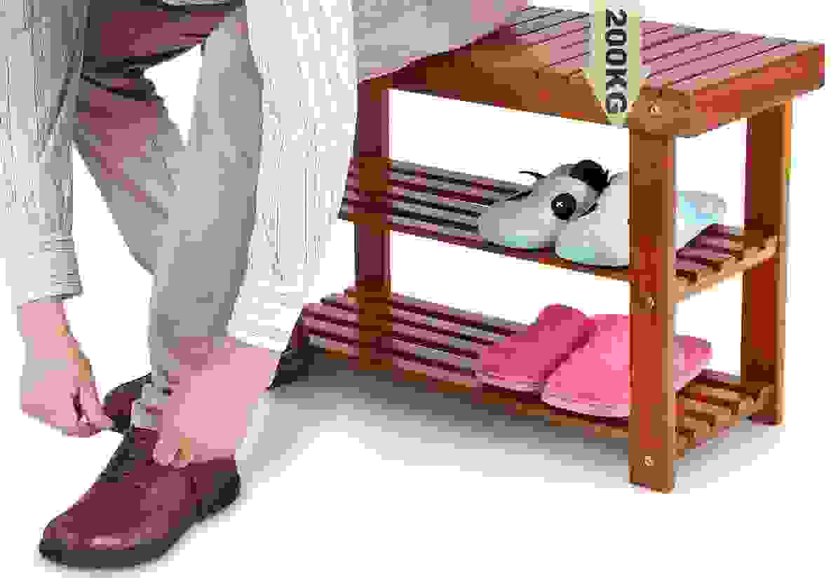 Monzana Schuhregal 2in1 - braun - Akazienholz - 70x30x46cm