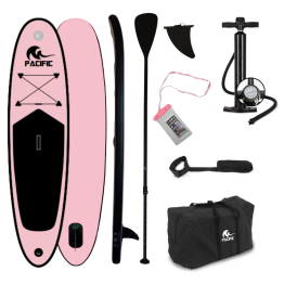 Pacific SUP Aufblasbares Stand Up Paddel Board - Rosa/Schwarz - Premium Version - 285cm - 100kg Tragkraft