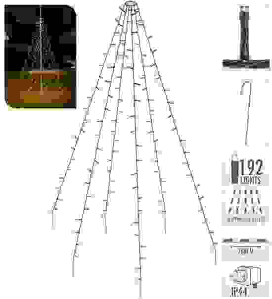 Pro Garden Flagpole Beleuchtung - 192 LEDs - 208 cm hoch - warmweißes Licht - wasserdicht