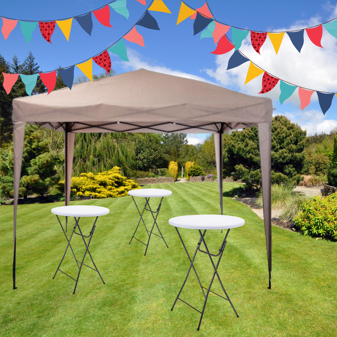Pro Garden Robust Bartable SET OF 2 - MIT Orange Rock - Stahlrahmen - Ø80x110cm - Weiß/Grau - faltbar