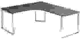 röhr Imperia höhenverstellbarer Schreibtisch quarzit L-Form, Kufen-Gestell silber 180,0 x 80,0/200,0 cm