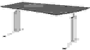 röhr Imperia höhenverstellbarer Schreibtisch quarzit Trapezform, C-Fuß-Gestell weiß 180,0 x 80,0/100,0 cm