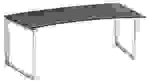 röhr Imperia höhenverstellbarer Schreibtisch quarzit Trapezform, Kufen-Gestell silber 200,0 x 80,0/100,0 cm