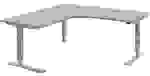 röhr Techno elektrisch höhenverstellbarer Schreibtisch hellgrau L-Form, C-Fuß-Gestell alu 180,0 x 80,0 cm